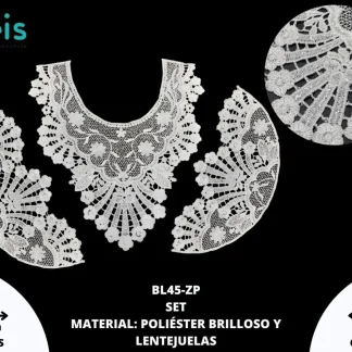 CUELLO POLIÉSTER BRILLOSO CON LENTEJUELA SET BL45-ZP 25 SET/PQT BLANCO
