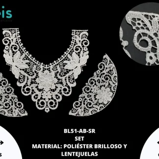 CUELLO POLIÉSTER BRILLOSO CON LENTEJUELA SET BL51-AB-SR 25 SET/PQT BLANCO