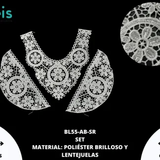 CUELLO POLIÉSTER BRILLOSO CON LENTEJUELA SET BL55-AB-SR 25 SET/PQT BLANCO