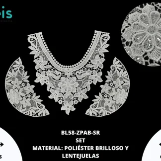 CUELLO POLIÉSTER BRILLOSO CON LENTEJUELA SET BL58-ZPAB-SR 25 SET/PQT BLANCO