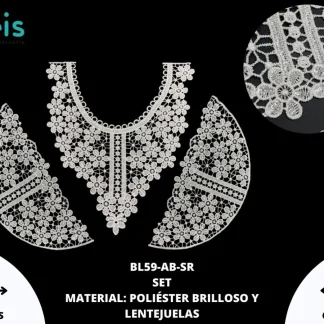 CUELLO POLIÉSTER BRILLOSO CON LENTEJUELA SET BL59-AB-SR 25 SET/PQT BLANCO