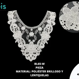 CUELLO POLIESTER CON LENTEJUELA BL65-W 25 PZ/PQT BLANCO
