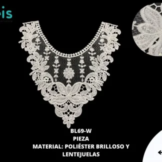 CUELLO POLIESTER CON LENTEJUELA BL69-W 25 PZ/PQT BLANCO