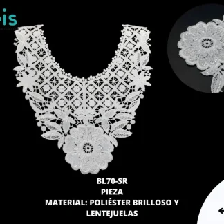 CUELLO POLIESTER CON LENTEJUELA BL70-SR 25 PZ/PQT BLANCO