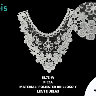 CUELLO POLIESTER CON LENTEJUELA BL73-W 25 PZ/PQT BLANCO