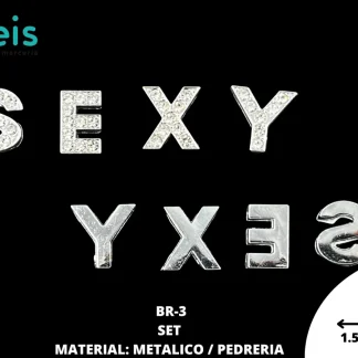 PEDRERIA FINA LETRAS CON PIEDRA SEXY 1.0 CM BR-3 BAG X SET PLATA+CRISTAL