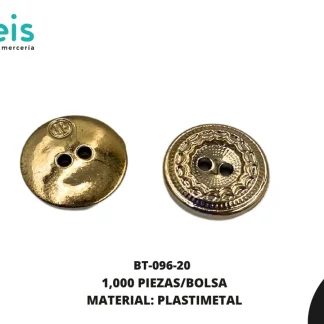 BOTON PLASTICO 2 HUECOS BT-096 20L (12.5mm) 1,000 PZ/PQT DORADO