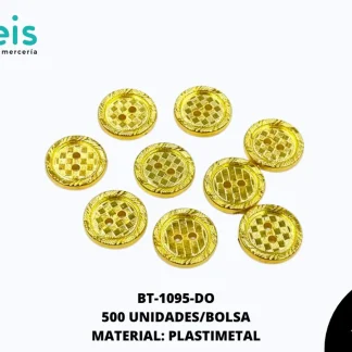 BOTON PLASTICO CUADROS BT-1095-DO 24L (15mm) 500 PZ/PQT DORADO
