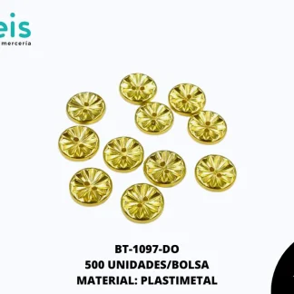 BOTON PLASTICO 2 HUECOS ESTRELLA BT-1097-DO 24L (15mm) 500 PZ/PQT DORADO
