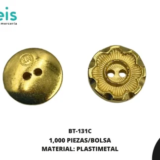 BOTON PLASTICO 2 HUECOS FLOR BT-131C 20L (12.5mm) 1,000 PZ/PQT DORADO AMARILLO