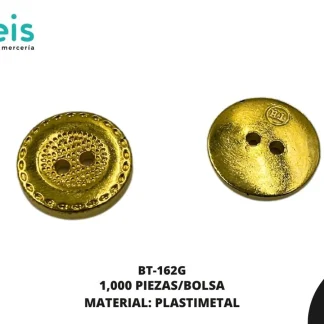 BOTON PLASTICO 2 HUECOS BT-162G 24L (15mm) 1,000 PZ/PQT DORADO AMARILLO