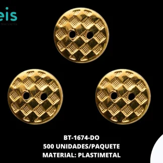 BOTON PLASTICO CUADROS BT-1674-DO 20L (12.5mm) 500 PZ/PQT DORADO
