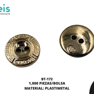 BOTON PLASTICO 2 HUECOS BT-172 20L (12.5mm) 1,000 PZ/PQT DORADO