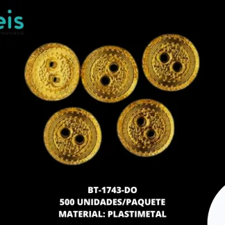 BOTON PLASTICO 2 HUECOS BT-1743-DO 20L (12.5mm) 500 PZ/PQT DORADO