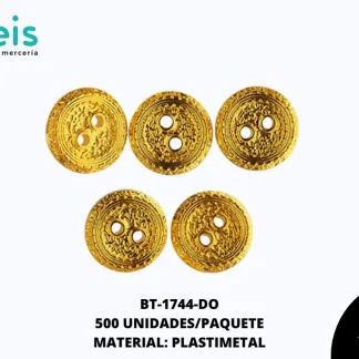 BOTON PLASTICO 2 HUECOS BT-1744-DO 24L (15mm) 500 PZ/PQT DORADO