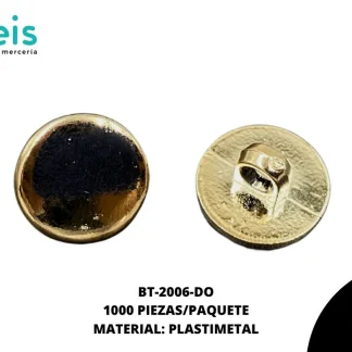 BOTON PLASTICO PLANO BT-2006-DO 20L (12.5mm) 1,000 PZ/PQT DORADO