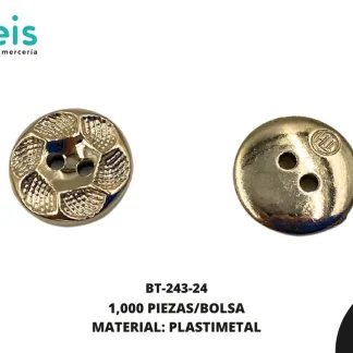 BOTON METALIZADO 2 HUECOS 24L 1000 PZ/PQT REF: 243 DORADO