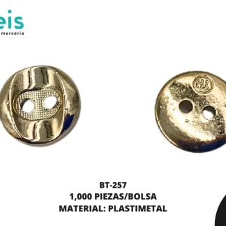 BOTON PLASTICO 2 HUECOS BT-257 20L (12.5mm) 1,000 PZ/PQT DORADO