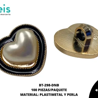 BOTON PLASTICO PATA DECORADOS CORAZON BT-298-DNB 24L (15mm) 100 PZ/PQT NEGRO