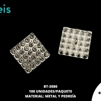 BOTON PLASTICO PATA DECORADOS CUADRADO BT-3080 20mm 100 PZ/PQT PLATA