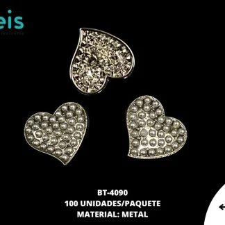 BOTON PLASTICO PATA DECORADOS CORAZON CON PIEDRA BT-4090 23mm 100 PZ/PQT PLATA