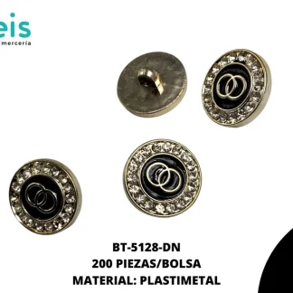 BOTON PIEDRA Y PERLA BT-5128-DN 28L (18mm) 200 PZ/PQT DORADO/NEGRO