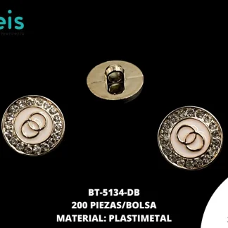 BOTON PIEDRA Y PERLA BT-5134-DB 34L (21.5mm) 200 PZ/PQT DORADO/BLANCO