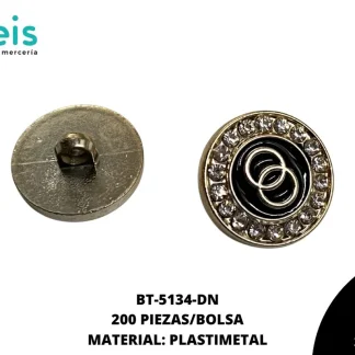 BOTON PIEDRA Y PERLA BT-5134-DN 34L (21.5mm) 200 PZ/PQT DORADO/NEGRO