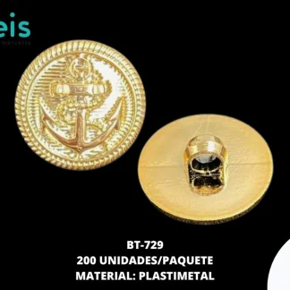 BOTON PLASTICO PATA DECORADON ANCLA BT-729 34L (21.5mm) 200 PZ/PQT UV DORADO