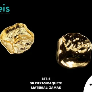 BOTON Y PLACA ZAMACK AMORFO BT3-6 50 PZ/PQT DORADO UV
