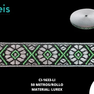 GALON LUREX PLATA 1.5 CM REF: GAR-100 VERDE LIMON 50 METROS/ROLLO