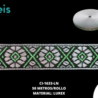 GALON LUREX PLATA 1.5 CM REF: GAR-100 VERDE NEON 50 METROS/ROLLO