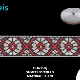 GALON LUREX PLATA 1.5 CM REF: GAR-100 ROJO 50 METROS/ROLLO