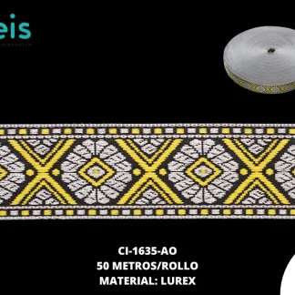 GALON LUREX PLATA 2.5 CM REF: GAR-100 AMARILLO 50 METROS/ROLLO