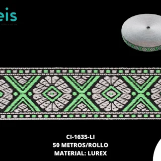 GALON LUREX PLATA 2.5 CM REF: GAR-100 VERDE LIMON 50 METROS/ROLLO