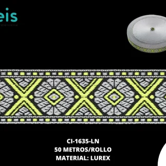 GALON LUREX PLATA 2.5 CM REF: GAR-100 VERDE NEON 50 METROS/ROLLO