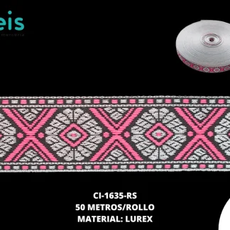 GALON LUREX PLATA 2.5 CM REF: GAR-100 ROSADO 50 METROS/ROLLO