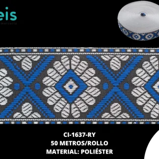 GALON LUREX PLATA 4.2 CM REF: GAR-100 AZUL REY 50 METROS/ROLLO