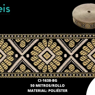 GALON LUREX DORADO 4.2 CM REF: GAR-100 BEIGE 50 METROS/ROLLO