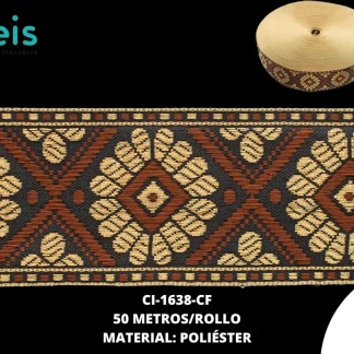 GALON LUREX DORADO 4.2 CM REF: GAR-100 CAFÉ 50 METROS/ROLLO