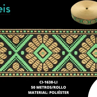 GALON LUREX DORADO 4.2 CM REF: GAR-100 VERDE LIMON 50 METROS/ROLLO