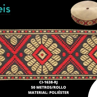 GALON LUREX DORADO 4.2 CM REF: GAR-100 ROJO 50 METROS/ROLLO