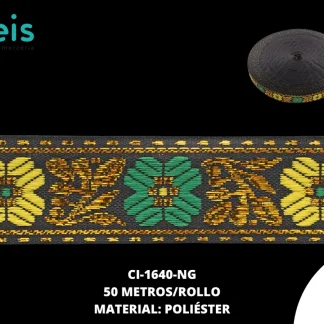 GALON LUREX DORADO 2.3 CM REF: GAF-200 NEGRO 50 METROS/ROLLO