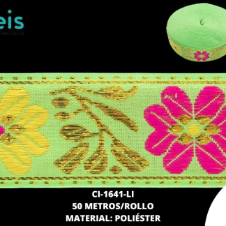 GALON LUREX DORADO 4.0 CM REF: GAF-200 VERDE LIMON 50 METROS/ROLLO