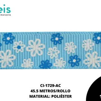 CINTA FAYA POPOTILLO INF FLOR 5/8 AZUL CELESTE 45.5 M/ROLLO