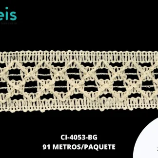 GUIPIUR BOLILLO ALGODON PLANO CI-4053-BG BEIGE 3.7 CM 91 METROS / PAQUETE