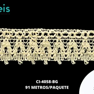GUIPIUR BOLILLO ALGODON PLANO CI-4058-BG BEIGE 3.5 CM 91 METROS / PAQUETE