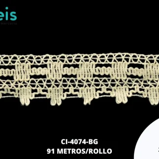 GUIPIUR BOLILLO ALGODON PLANO CI-4074-BG BEIGE 3.7 CM 91 METROS / PAQUETE