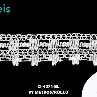 GUIPIUR BOLILLO ALGODON PLANO CI-4074-BL BLANCO 3.7 CM 45 METROS / PAQUETE