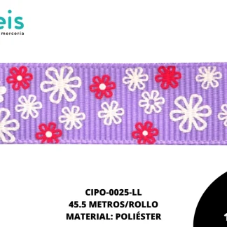 CINTA FAYA POPOTILLO INF FLOR 5/8 LILA 45.5 M/ROLLO